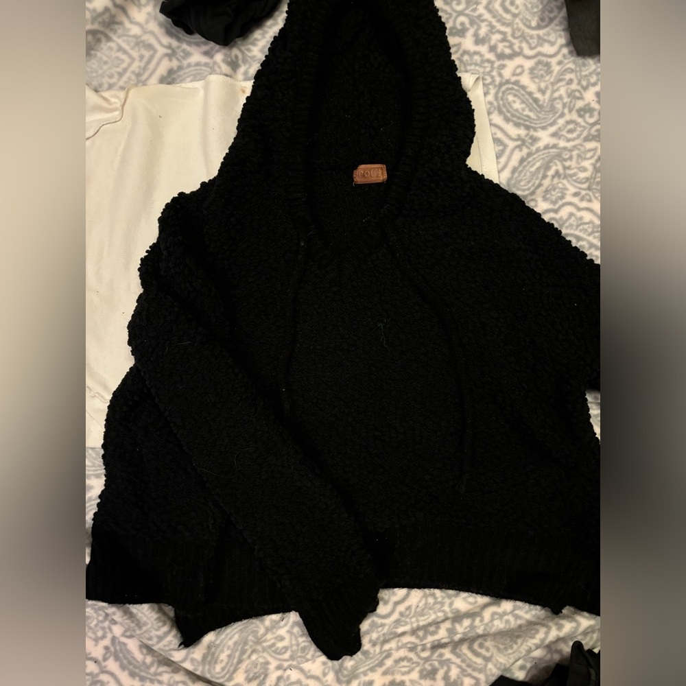 POL Black Knitted Sweater Hooded Small